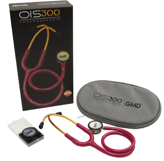 FONENDOSCOPIO OIS 300 GMD COLOR RASPBERRY GMD  x 1 Fonendoscopio con doble campana de acero inoxidable, equipado con membranas y anillos antifrío para mayor comodidad del paciente. Su diseño en ;Y; permite una transmisión eficiente del sonido