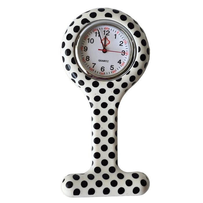 Reloj de Enfermería Blanco con Puntos Negros
