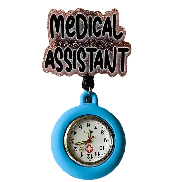 Reloj con Clip Azul Aguamarina y Motivo de Medical Assitant