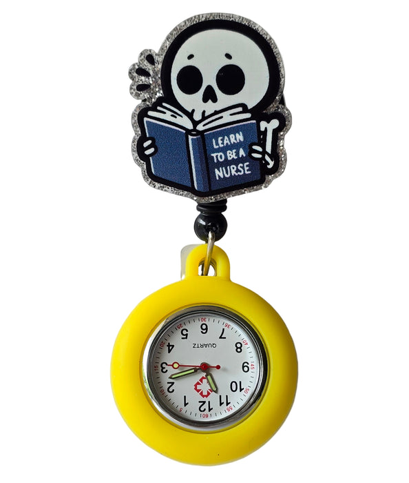 Reloj con Clip Amarillo y Motivo de Learn to be a nurse