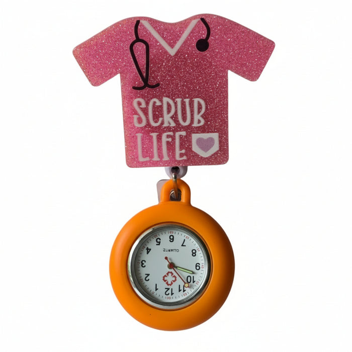 Reloj con Clip Naranja y Motivo de Scrub Life