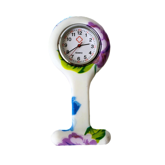 Reloj de Enfermería Flor Morada y Azul