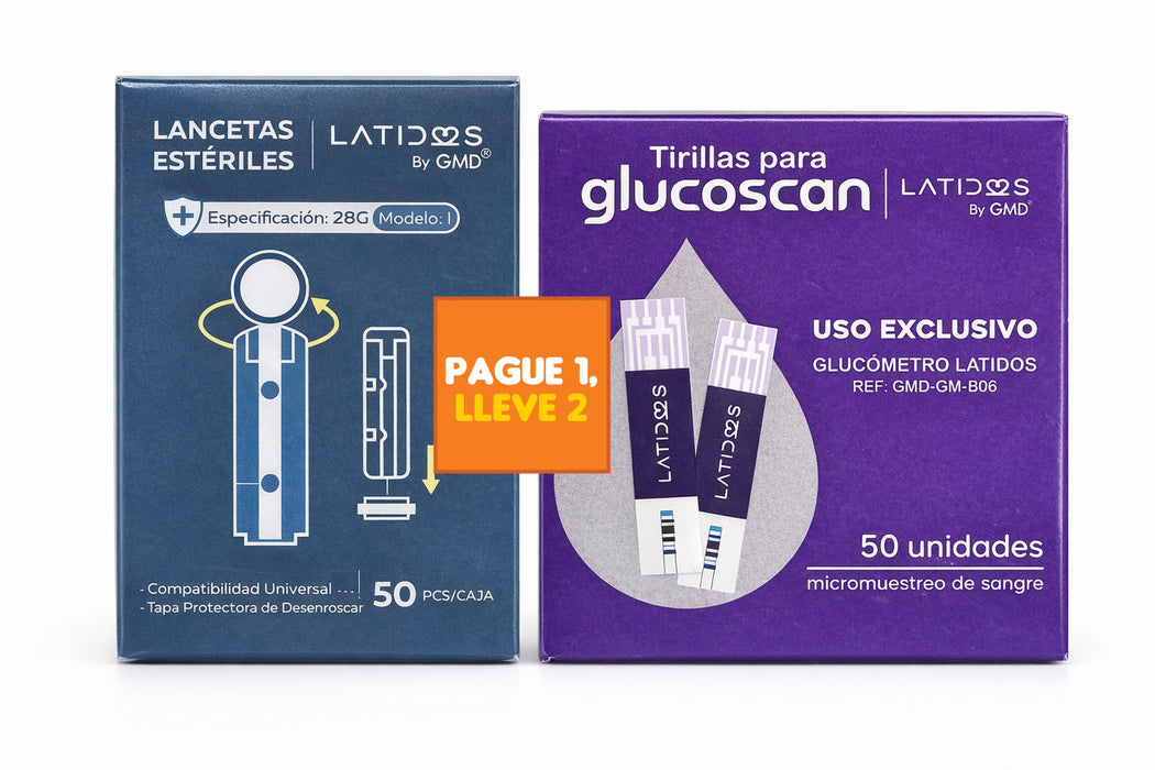 Kit promo 100 lancetas y 100 tirillas para Glucómetro Glucoscan By GMD