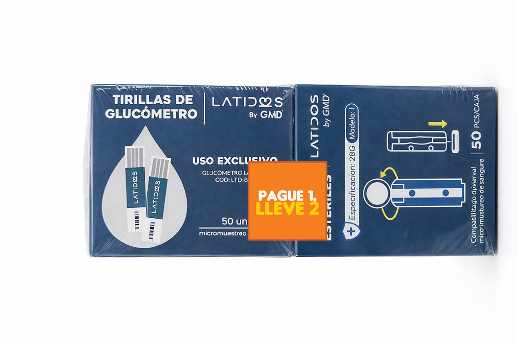 Kit promo 100 lancetas y 100 tirillas para Glucómetro Latidos By GMD